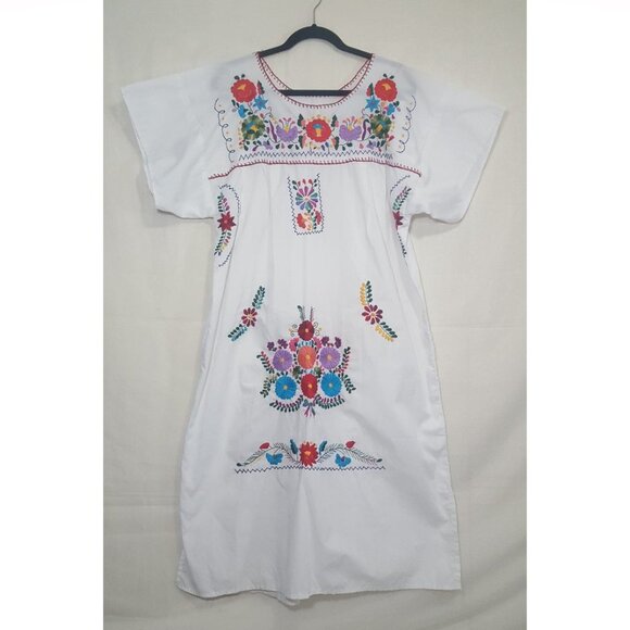Handmade embroidered mexican-style midi dress M/L - Picture 1 of 12